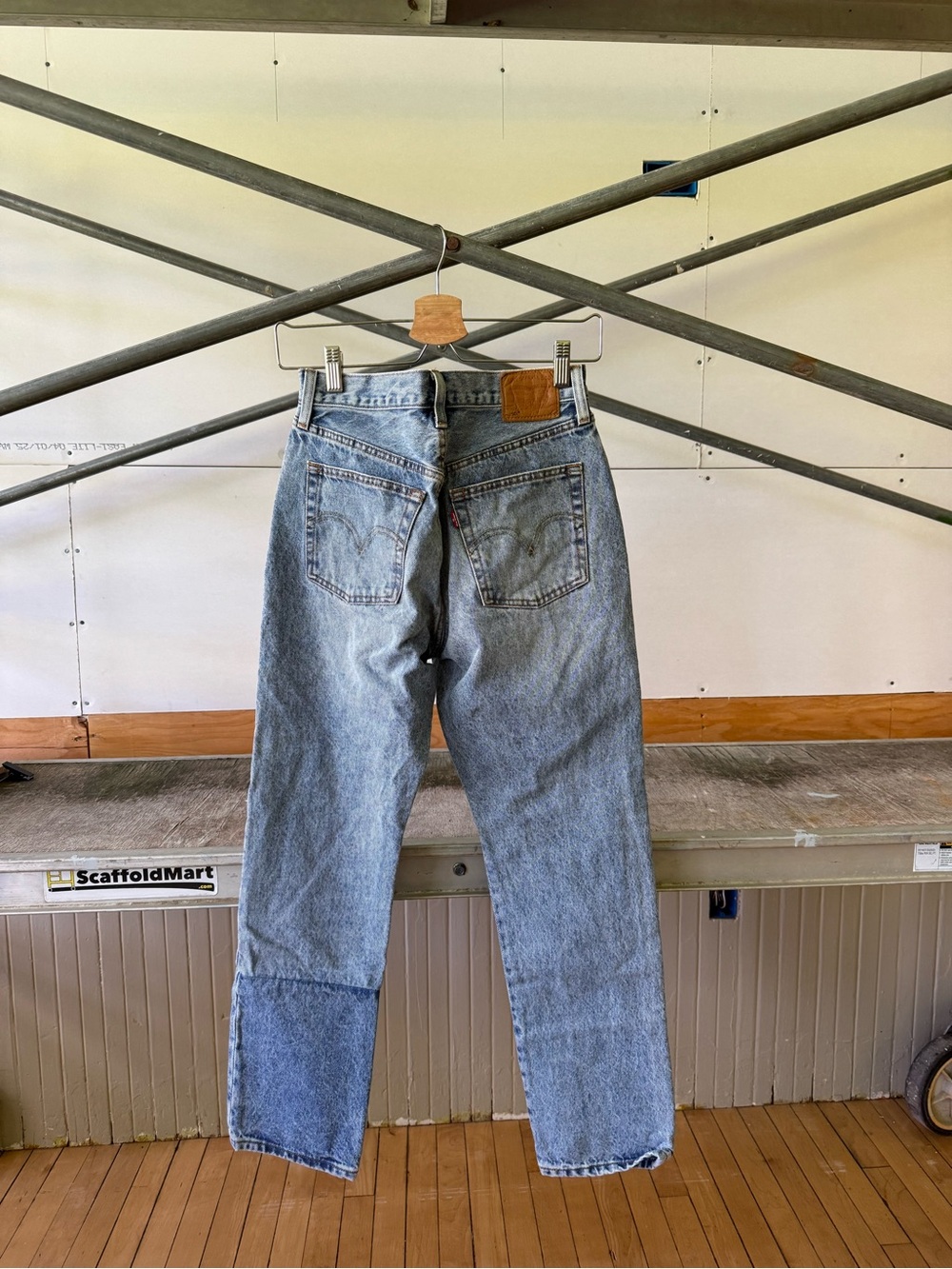 Levi's 501 Clean Craft Light Blue Patchwork Straight Leg Jeans - Picture 3 of 4